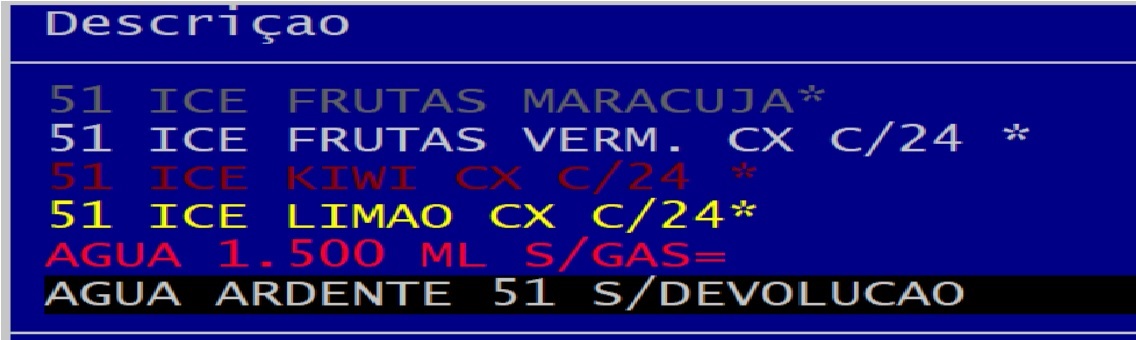 cores situações dos produtos